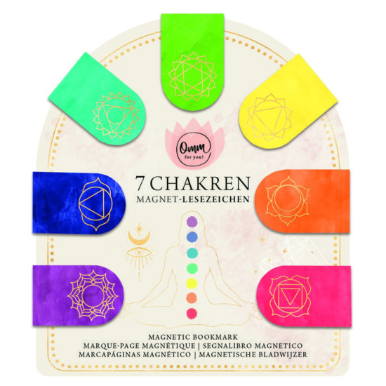 Bookmark - Set of 7 Chakra Magnetic Book Marks with Chakra Meaning Guide, 7 Markers with Gold Accents