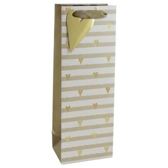 Bottle Bag - Gold and White Hearts and Stripes (DELIVERY TO EU ONLY)