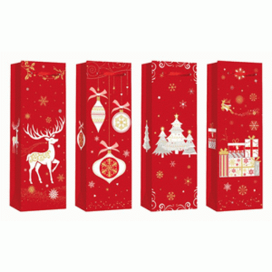 Christmas Bottle Bag - Red, 4 Designs (DELIVERY TO EU ONLY)