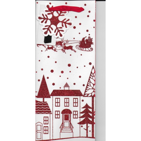 PS Christmas Bottle Bag - Red Glitter Houses (DELIVERY TO EU ONLY)