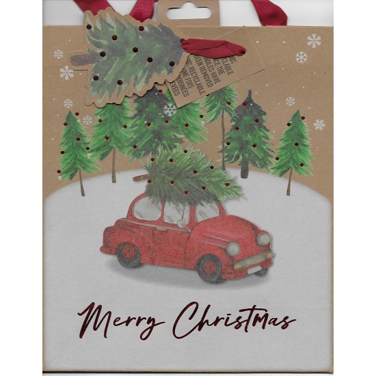 Christmas Gift Bag Large - Merry Christmas Car and Tree