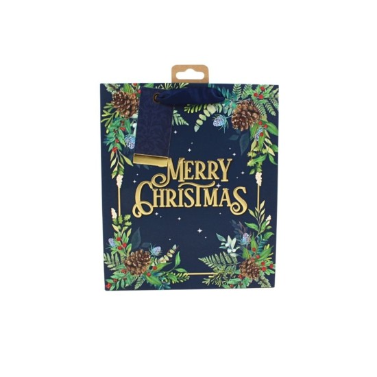 Christmas Gift Bag Large - Merry Christmas Midnight Blue