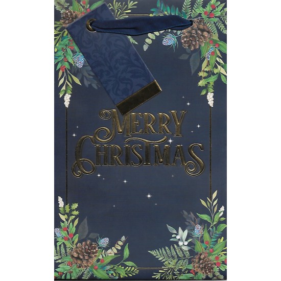 PS Christmas Gift Bag Small - Merry Christmas Midnight Blue
