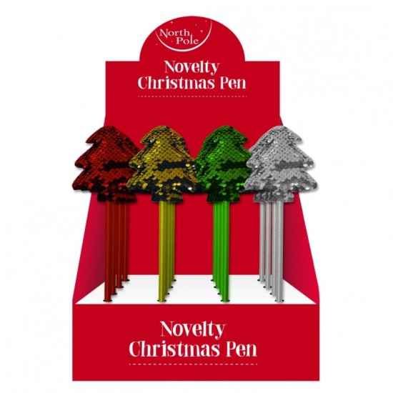 Christmas Novelty Pens : Sequined Tree Pens (DELIVERY TO SPAIN ONLY)