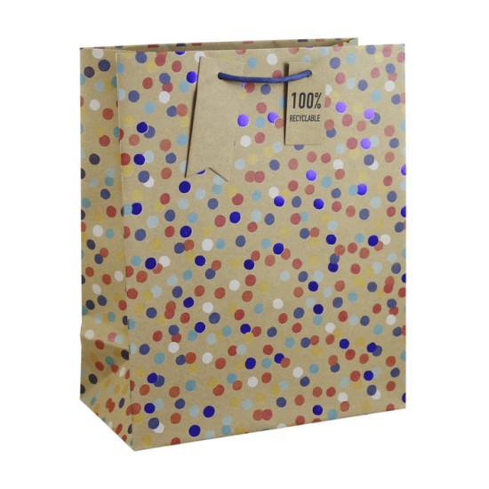 Gift Bag Kraft with Coloured Spots : Portrait (DELIVERY TO EU ONLY)