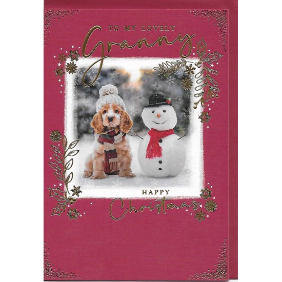 PS Christmas Card - Lovely Granny Dog and Snowman
