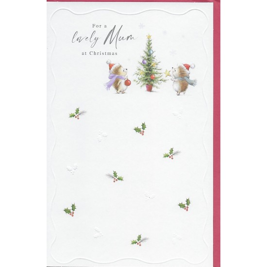 PS Christmas Card - Lovely Mum Hedgehogs