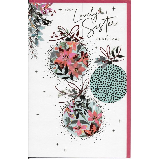 PS Christmas Card - Lovely Sister Merry Christmas Bauble