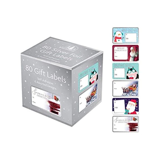 PS Christmas Gift Tags Silver Box - 80 labels (DELIVERY TO EU ONLY)