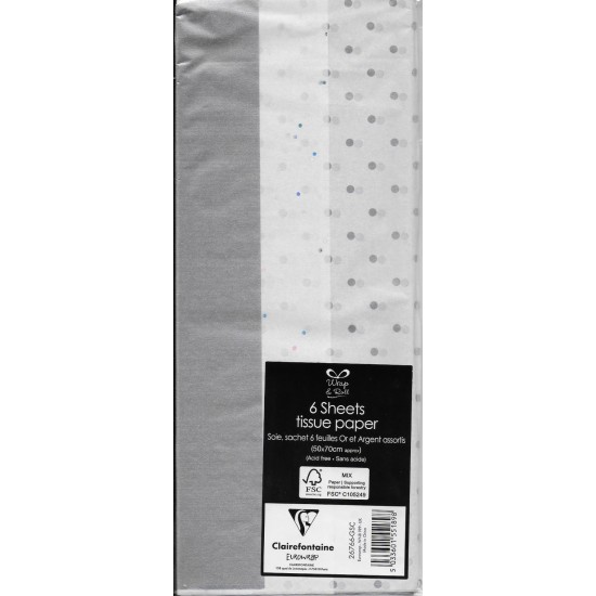 PS Tissue Paper - 6 Sheets Silver and White