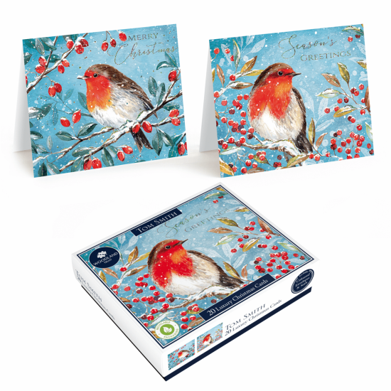 PS Tom Smith Boxed Christmas Cards - Robins (DELIVERY TO EU ONLY)