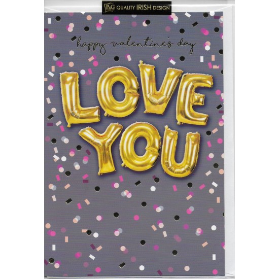 PS Valentine Card - Love You Gold Balloons