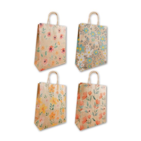 Small Gift Bag Kraft with Flowers : Portrait (DELIVERY TO EU ONLY)