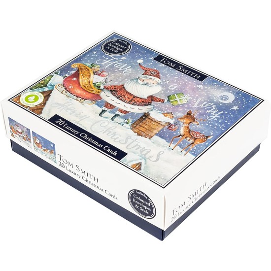Tom Smith Boxed Christmas Cards - Santa Roof / Santa Sleigh (DELIVERY TO EU ONLY)