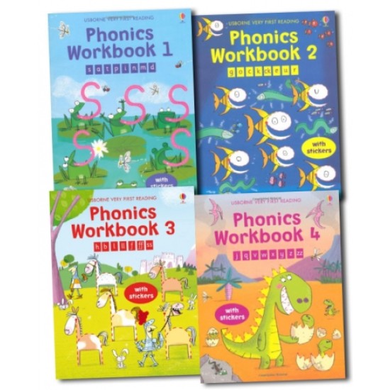 Usborne Phonics Activity Pack 1-4 Books and 250 Stickers