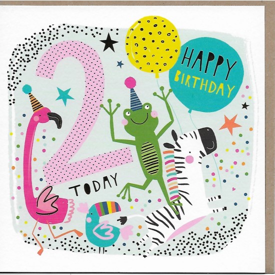 Whistlefish Card -  Age 2 Animals Birthday Card