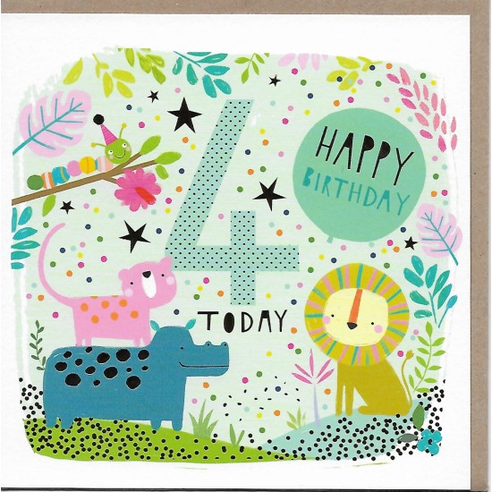 Whistlefish Card - Age 4 Animals Birthday Card