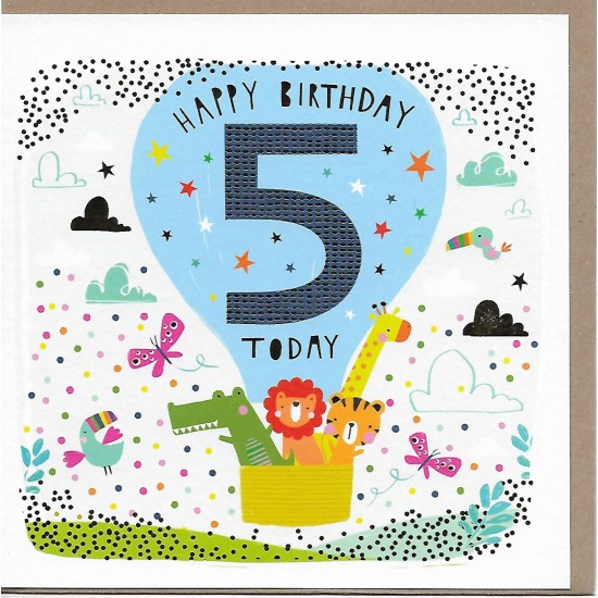 Whistlefish Card - Age 5 Hot Air Balloon Birthday Card