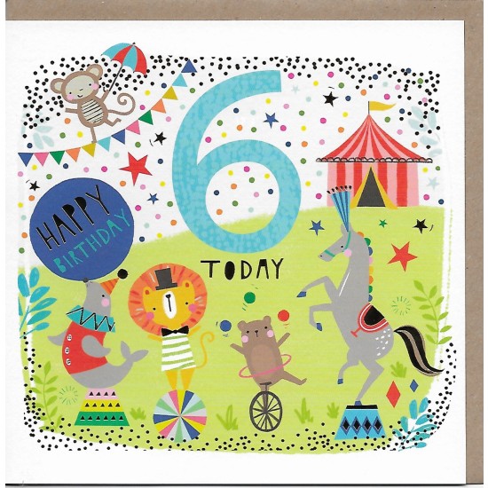 Whistlefish Card - Age 6 Animals Birthday Card