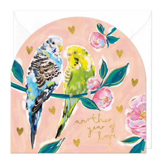Whistlefish Card - Another Year Of Love Budgies Arch Card
