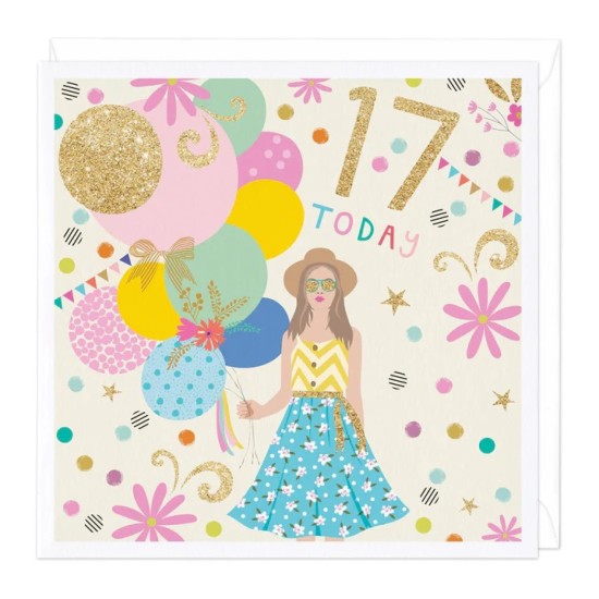 Whistlefish Card - 17th Birthday Card Balloons (DELIVERY TO EU ONLY)