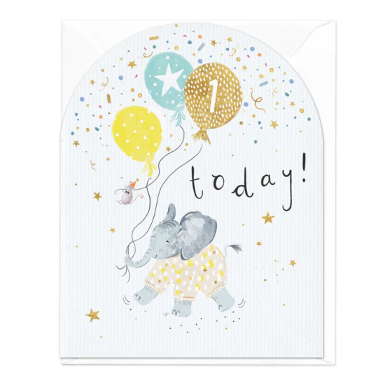 Whistlefish Card - Age 1 Today Elephant Birthday Card
