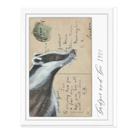 Whistlefish Card - Badger & Bee Vintage Art Blank Card
