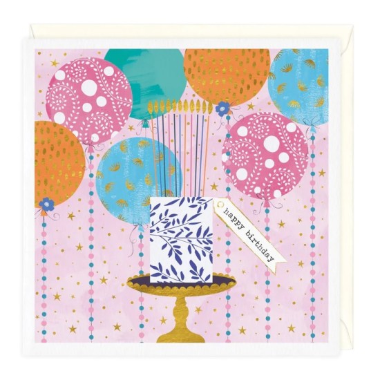 Whistlefish Card - Balloons, Cake and Long Candles Birthday Card (DELIVERY TO EU ONLY)