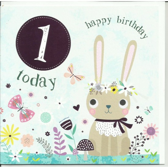 Whistlefish Card - Birthday Age 1 Bunny (DELIVERY TO EU ONLY)