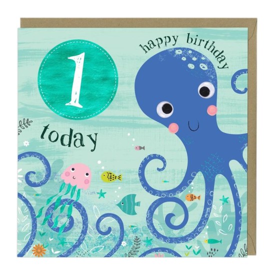 Whistlefish Card - Birthday Age 1 Octopus (DELIVERY TO EU ONLY)