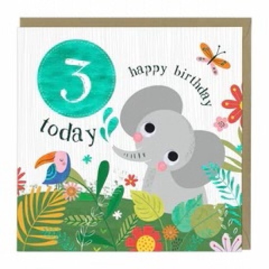 Whistlefish Card - Birthday Age 3 Elephant (DELIVERY TO EU ONLY)