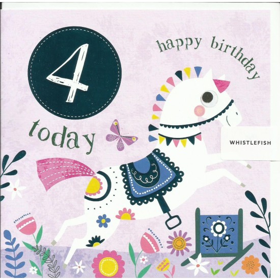 Whistlefish Card - Birthday Age 4 Horse (DELIVERY TO EU ONLY)