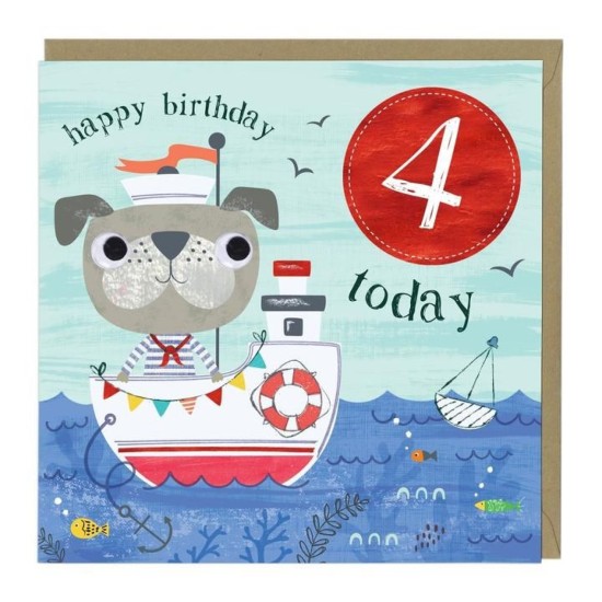 Whistlefish Card - Birthday Age 4 Sailor Dog (DELIVERY TO EU ONLY)