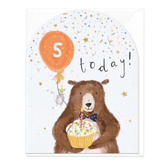 Whistlefish Card - Birthday Age 5 Bear and Mouse arch card