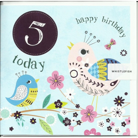 Whistlefish Card - Birthday Age 5 Birds (DELIVERY TO EU ONLY)