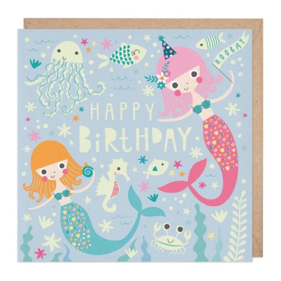 Whistlefish Card - Party Mermaids Glow in the Dark Birthday Card