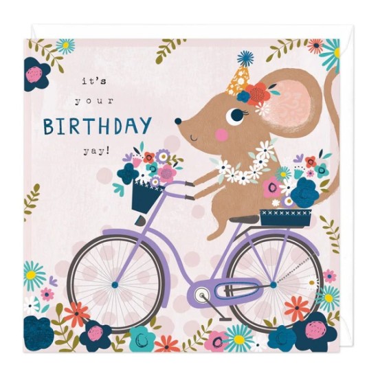Whistlefish Card - Birthday Mouse Riding Bike