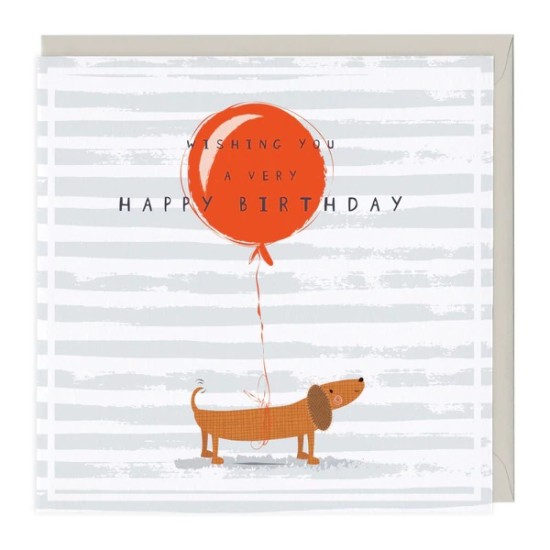 Whistlefish Card - Birthday Red Balloon Sausage Dog Card (DELIVERY TO EU ONLY)