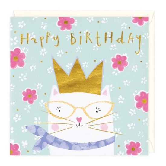 Whistlefish Card - Birthday White Cat (DELIVERY TO EU ONLY)