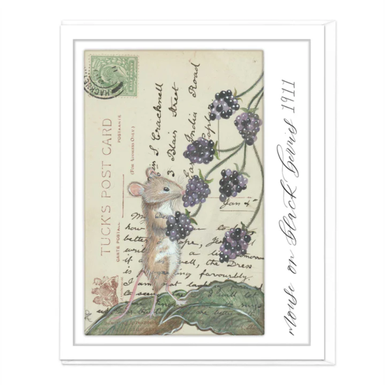 Whistlefish Card - Blackberry Mouse Vintage Art Blank Card