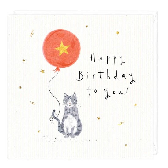 Whistlefish Card - Cat and Balloon Happy Birthday (DELIVERY TO EU ONLY)