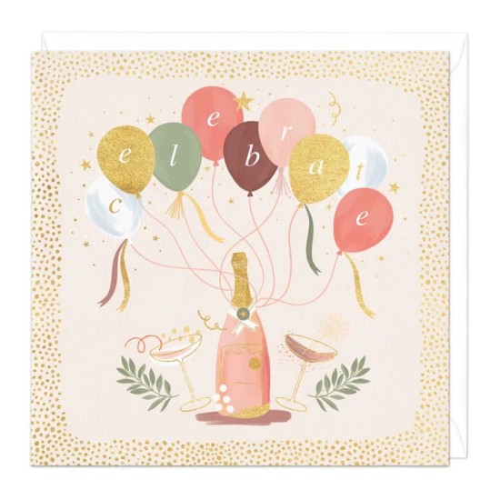 Whistlefish Card - Champagne and Balloons Birthday Card (DELIVERY TO EU ONLY)