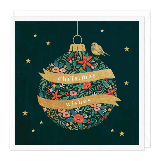 Whistlefish Card - Christmas Wishes Robin on Bauble Card (DELIVERY TO EU ONLY)