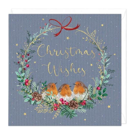 Whistlefish Card - Christmas Wishes Three Robins Card (DELIVERY TO EU ONLY)