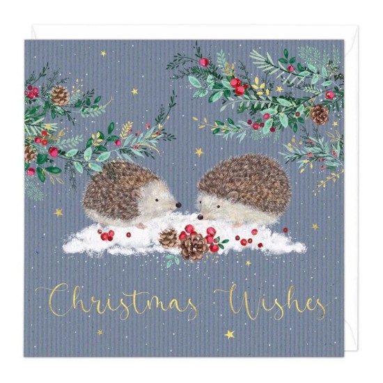 Whistlefish Card - Christmas Wishes Two Hedgehogs Card (DELIVERY TO EU ONLY)