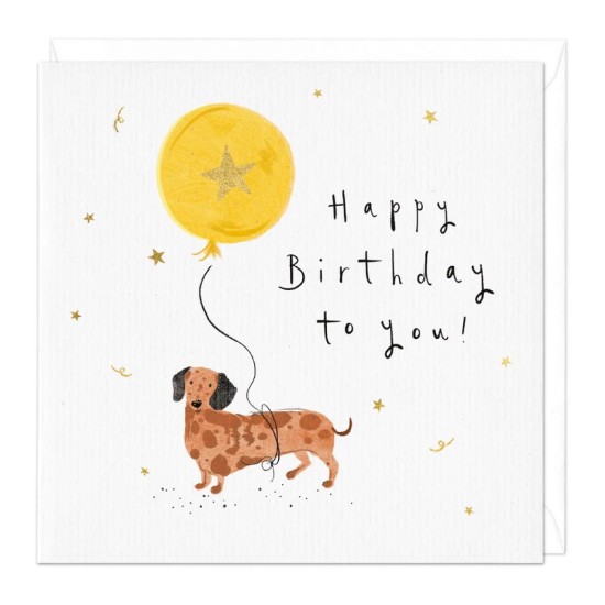Whistlefish Card - Dachsund and Balloon Happy Birthday (DELIVERY TO EU ONLY)