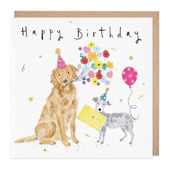 Whistlefish Card - Dogs with a Bunch Of Flowers Birthday Card (DELIVERY TO EU ONLY)