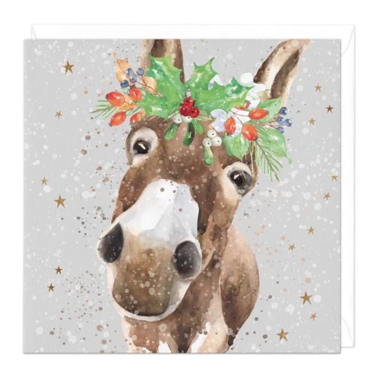 Whistlefish Card - Donkey with a Holly Crown Card (DELIVERY TO EU ONLY)