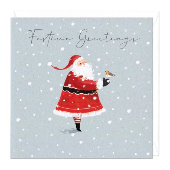 Whistlefish Card - Festive Greetings Santa and Robin Card (DELIVERY TO EU ONLY)
