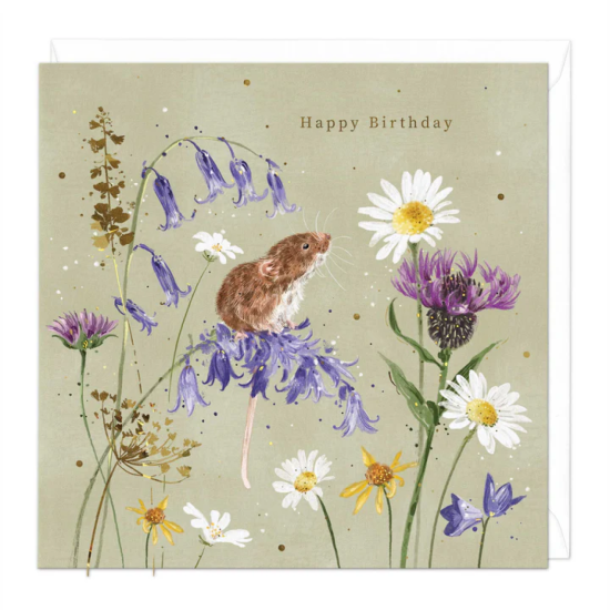 Whistlefish Card - Field Mouse Among Florals Birthday Card